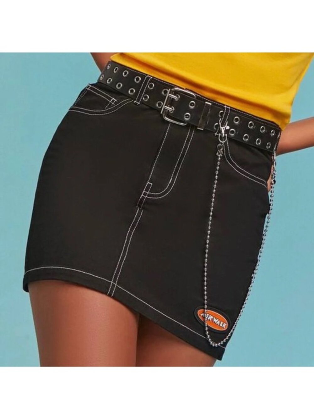 Airwalk + Forever 21 Womens Black Denim Skirt with Contrast Stitching Size xS
